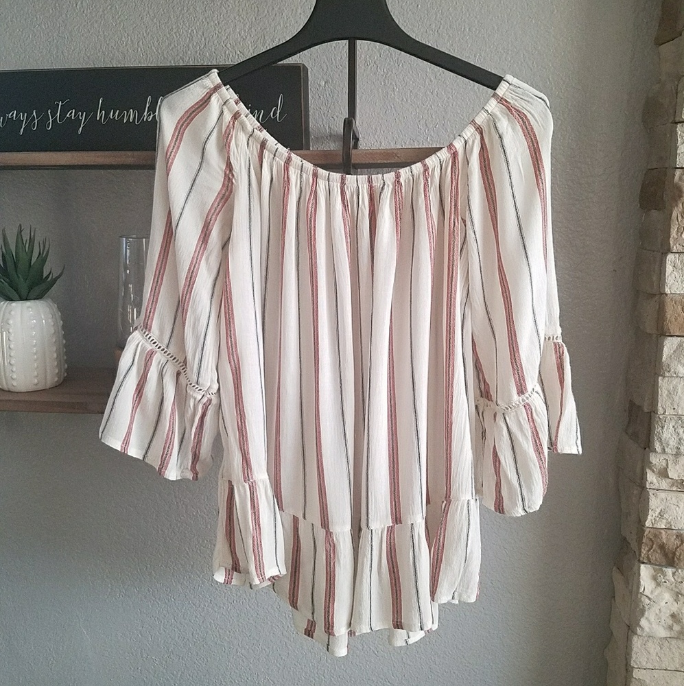 Off The Shoulder Striped Peplum